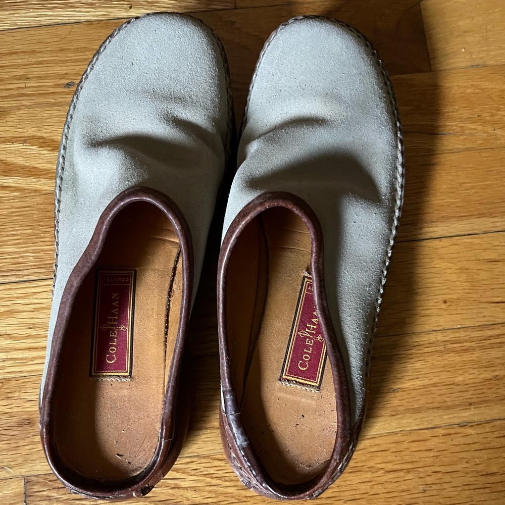 Women’s suede Cole Haan beige clogs